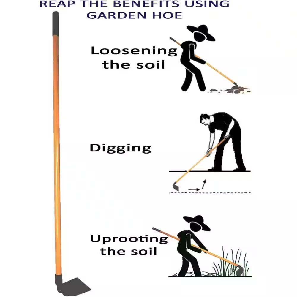 Ashman Garden Hoe, 60 In. Handle Length, 60 In. Fiberglass Rubber Grip Handle, Garden Hoe with Heavy-Duty Blade (2-Pack)