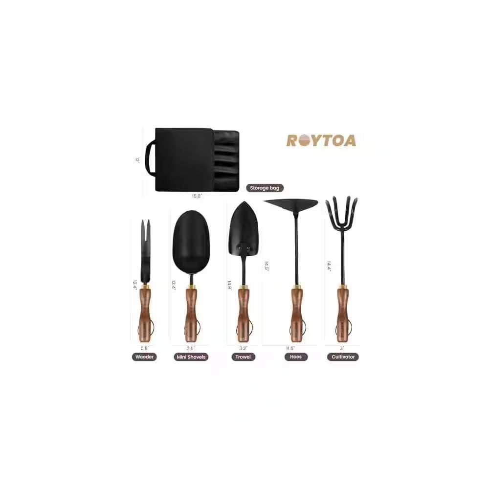 5-Piece Garden Tool Set Stainless Steel Heavy Duty Hand Cultivator Hoes Shovel Trowel Gardening Accessories