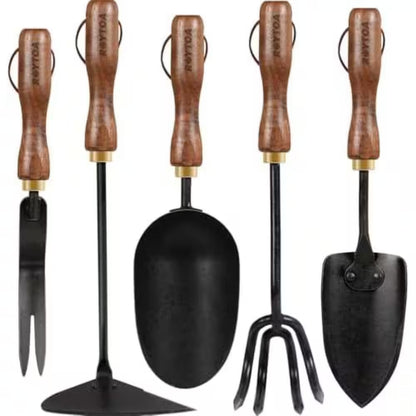 5-Piece Garden Tool Set Stainless Steel Heavy Duty Hand Cultivator Hoes Shovel Trowel Gardening Accessories