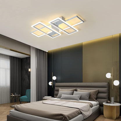 Dimmable Ceiling Light for Living Room,4 Squares Modern LED Ceiling Lamp with Remote Control,80W Acrylic Flush Mount Ceiling Light Fixture for Dining Room Bedroom Kitchen(White)