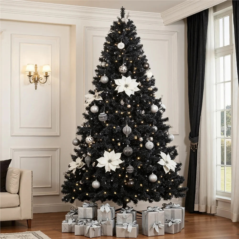 Clear Prelit Incandescent Black Hinged Spruce Artificial Christmas Tree, 7.5'