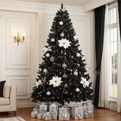 Clear Prelit Incandescent Black Hinged Spruce Artificial Christmas Tree, 7.5'