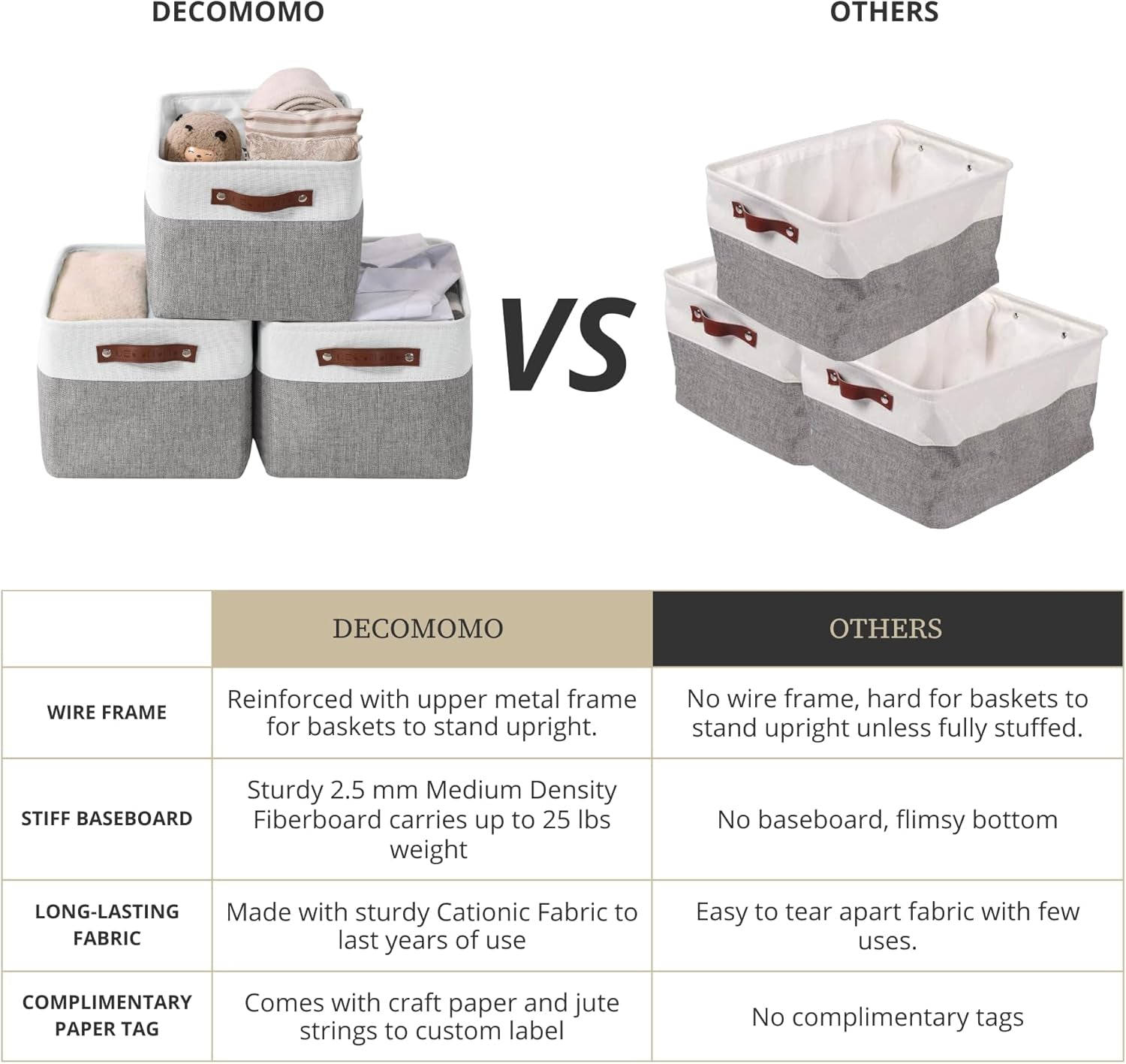 Storage Baskets for Shelves - Fabric Storage Bins, Linen Closet Organizers and Storage (Grey & White, Large - 4 Pack)