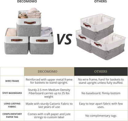 Storage Baskets for Shelves - Fabric Storage Bins, Linen Closet Organizers and Storage (Grey & White, Large - 4 Pack)