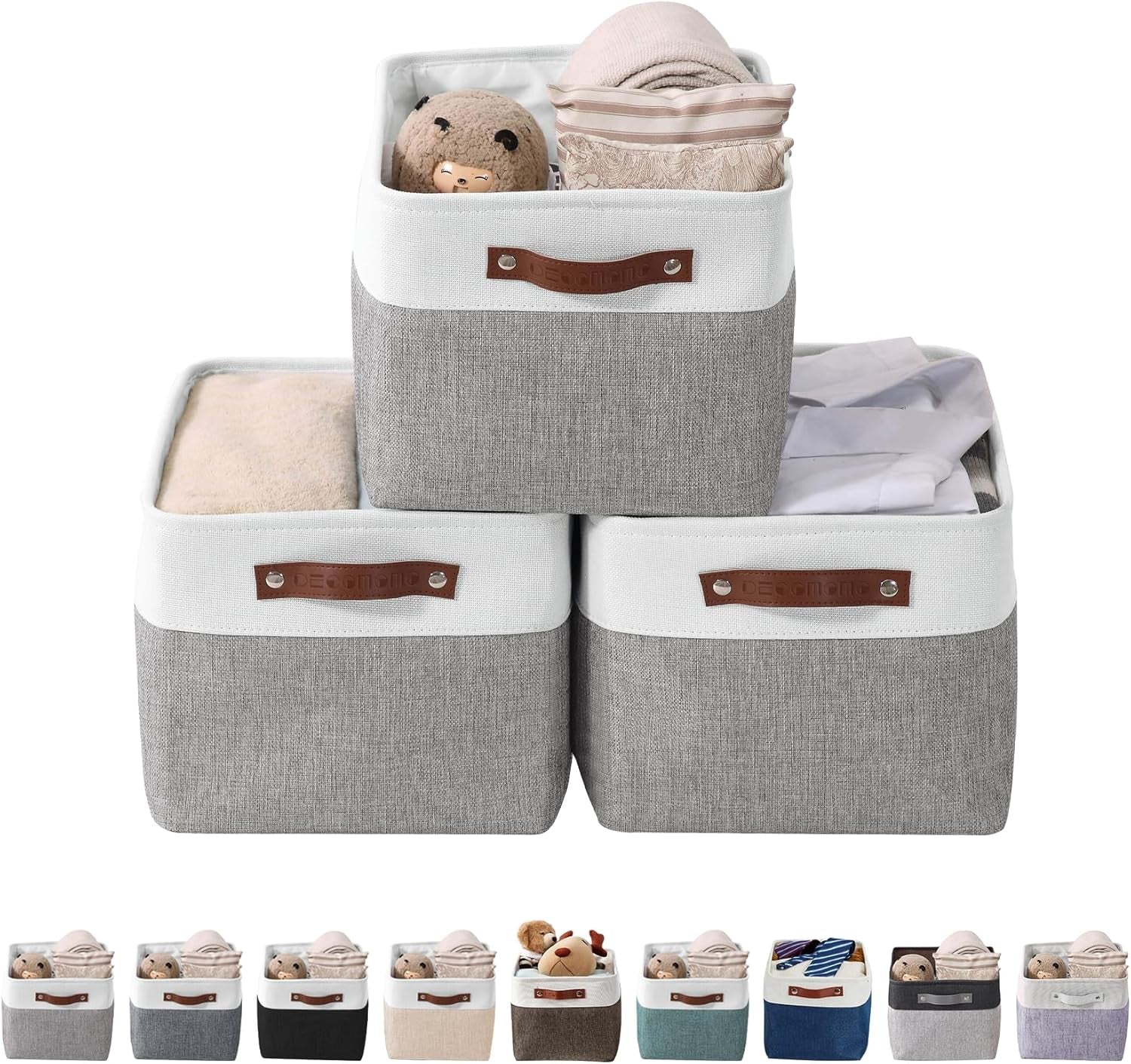 Storage Baskets for Shelves - Fabric Storage Bins, Linen Closet Organizers and Storage (Grey & White, Large - 4 Pack)