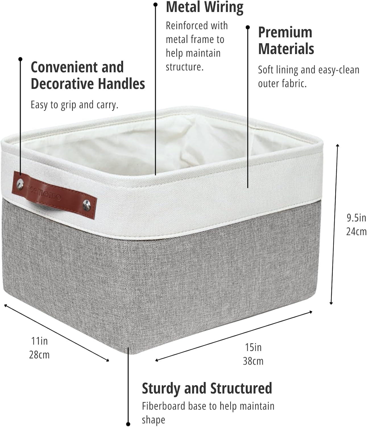 Storage Baskets for Shelves - Fabric Storage Bins, Linen Closet Organizers and Storage (Grey & White, Large - 4 Pack)