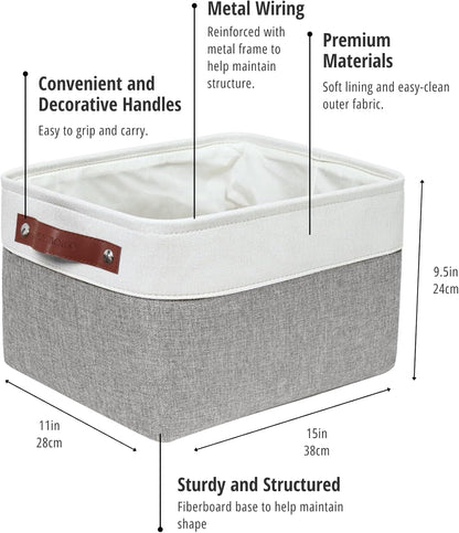 Storage Baskets for Shelves - Fabric Storage Bins, Linen Closet Organizers and Storage (Grey & White, Large - 4 Pack)