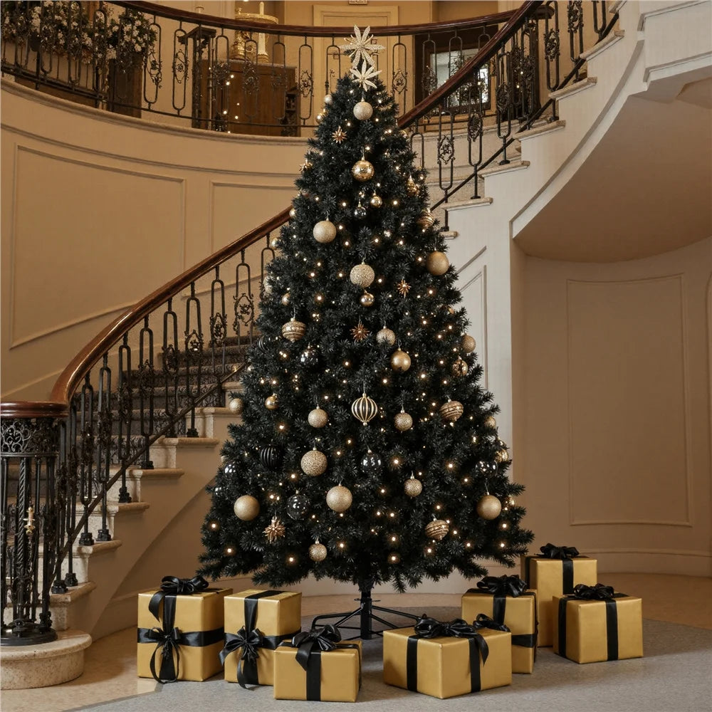 Clear Prelit Incandescent Black Hinged Spruce Artificial Christmas Tree, 7.5'