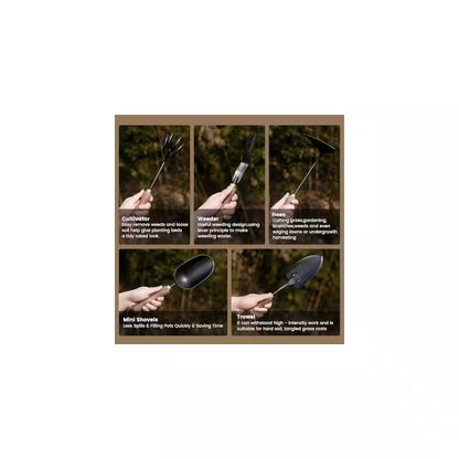 5-Piece Garden Tool Set Stainless Steel Heavy Duty Hand Cultivator Hoes Shovel Trowel Gardening Accessories